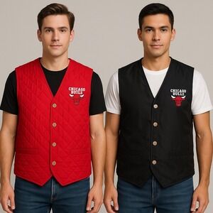 Vintage Chicago Bulls Silk Club Vest L Reversible Red Black Quilted Official NBA